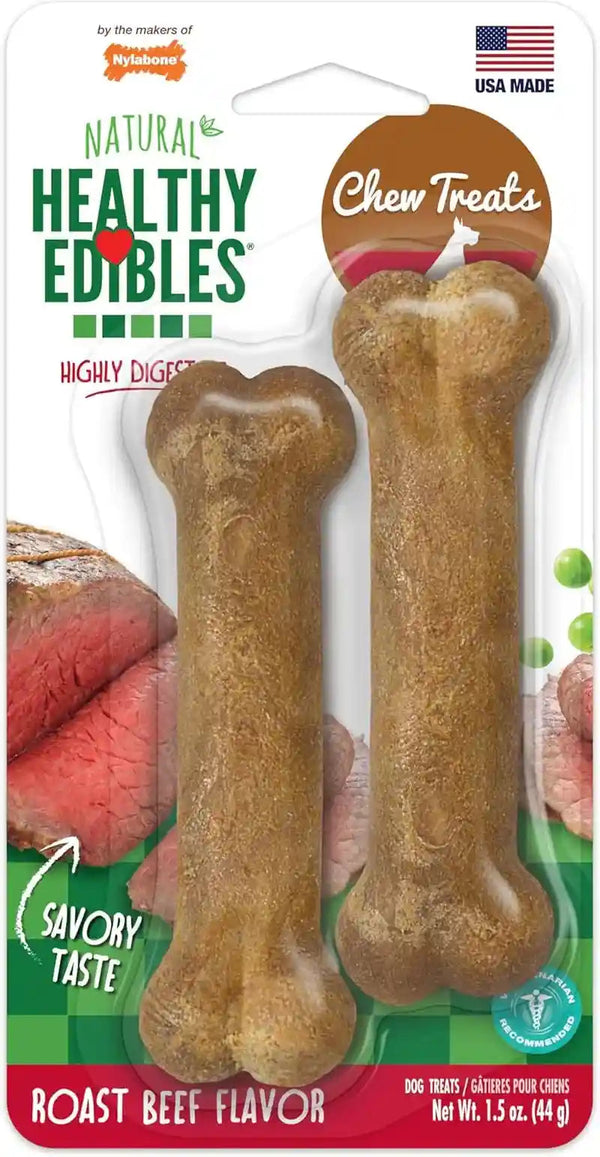 Nylabone Healthy Edibles Natural Chews, Long Lasting Dog Bones, Healthy Dog Treats, Bacon Flavor, X-Small (8 Count)12