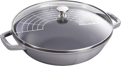 Staub Cast Iron Perfect Pan, Wok, Dutch Oven, 4.5-Quart, Serves 4-5, Made in France, Graphite Gray, Made in France1