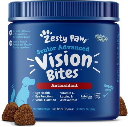 Zesty Paws Eye Supplement for Dogs - Vision Support with Antioxidants & Omega 3 Fatty Acids - 90 Chews1