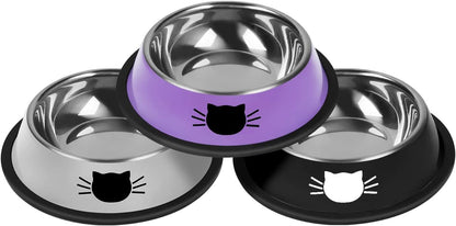 Serentive 2 Pcs Non-Slip Stainless Steel Small Cat Food Bowls - Unbreakable, Thicken 7 Oz Cat Dishes - Indoor, Removable Rubber Base, Easily Clean, Lovely Color12
