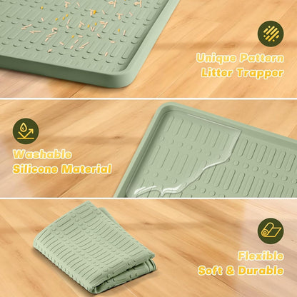 47" X 35" Silicone Cat Food Mat, Waterproof Pet Feeding Mat with Raised Edge, Extra Large Cat Bowl Mat Water Bowl Placemats for Cats, Non-Slip, Protects Floors, Easy to Clean (Light Green)3