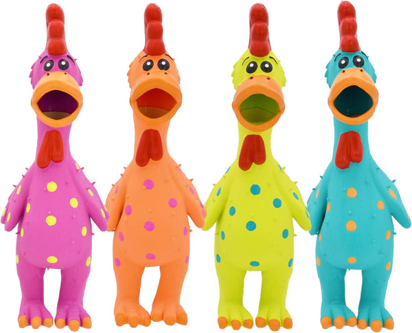 Multipet Polka Dot Globken Chicken Latex Dog Toy - Squeaky Toy for All Dogs - Easy-To-Clean Squeaky Toys - Latex Dog Toys for Playing (1 Count, 11.5”, Random Color Surprise)1