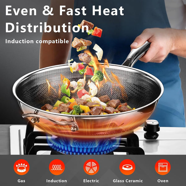 Hybrid 12Inch Wok with Lid, Stainless Steel Woks & Stir-Fry Pans Nonstick, Non Toxic, PFAS PFOA PTFE Free, Dishwasher and Oven Safe, Works on Induction5