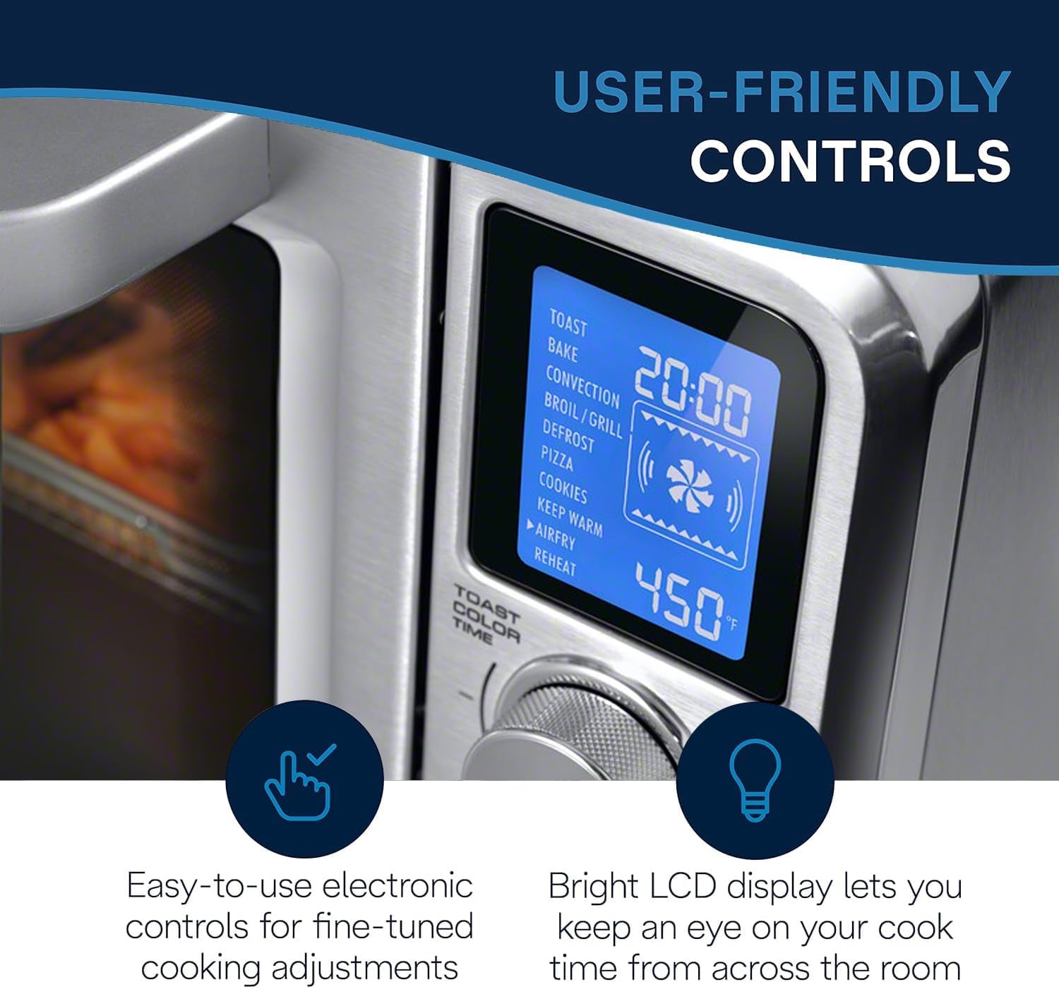 delonghi-10-in-1-digital-airfryer-24l-true-convection-toaster-oven-with-internal-light-grills-broils-bakes-roasts-reheats-preset-for-cookie-pizza-1800-watts-stainless-steel