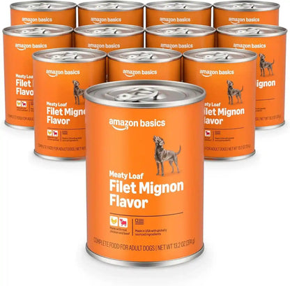 Amazon Basics Wet Dog Food Meaty Loaf Variety Pack, Filet Mignon Flavor and Chicken & Rice Dinner, Made with Real Chicken and Beef, 13.2 Oz Can, (6 Cans of Each Flavor, 12 Cans in Total)20