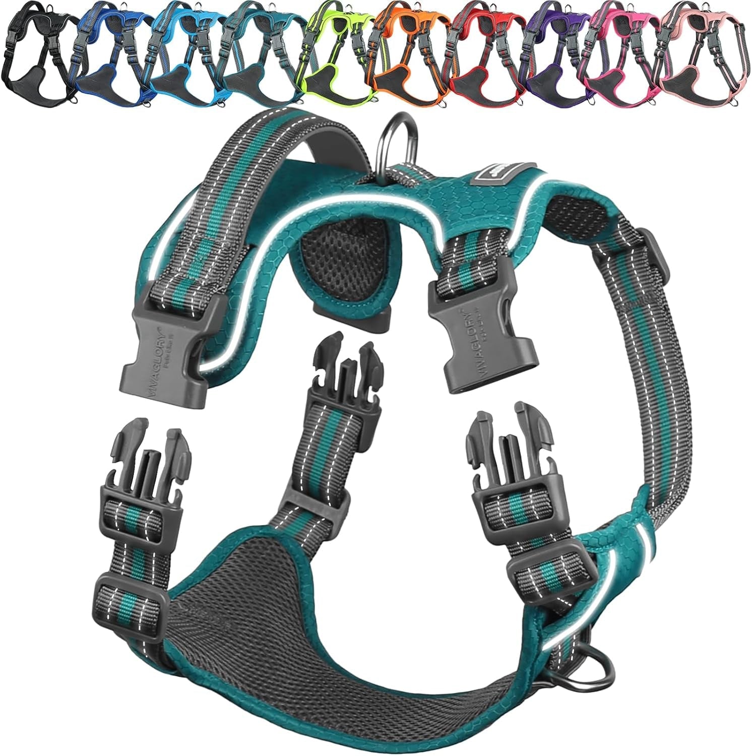 vivaglory-no-pull-dog-harness-vest-harness-l-orange-patterned-with-handle-front-and-back-clip-for-training-pulling-no-pull-escape-proof-padded-adjustable-for-pet-puppy