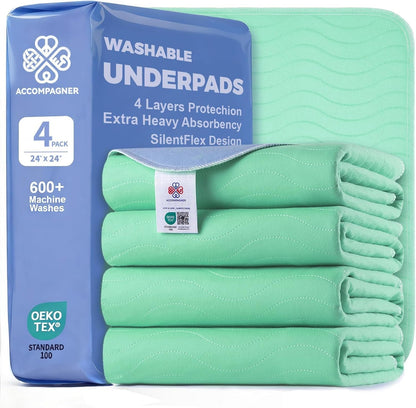 Accompagner Incontinence Bed Pads Washable Waterproof, Ultra-Absorbent Reusable Underpads for Diaper Changing, Nursing, Bedridden, Adults, Seniors, Kids and Dogs (Blue, 24"X24"(Pack of 6))17
