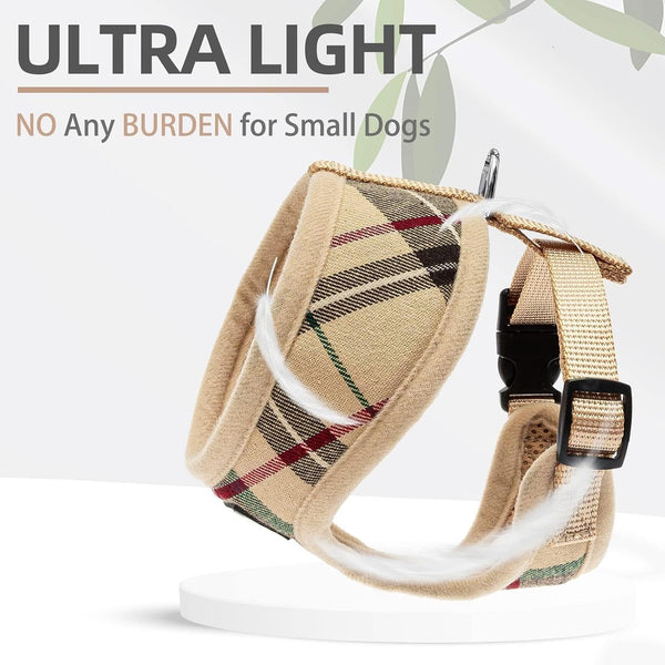 PUPTECK Soft Mesh Dog Harness Small Sized and Leash Set Pet Puppy Cat Comfort Padded Vest No Pull Harnesses, Beige, S6