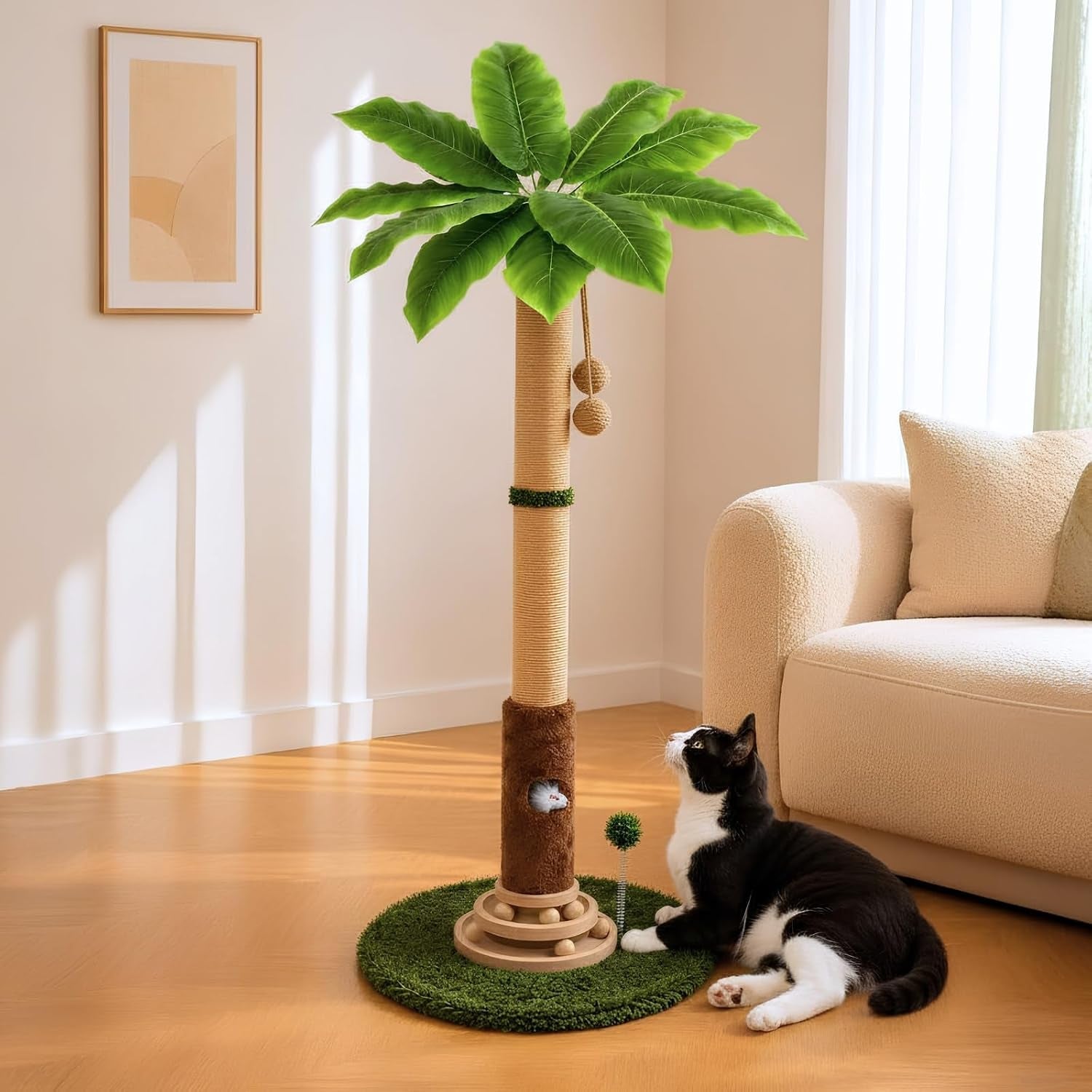aixinpet-cat-scratching-post-upgraded-40-tall-cat-scratcher-tree-tower-scratching-posts-for-indoor-cats-with-cat-toy-mouse-hole-spring-ball-and-interactive-wooden-ball-for-kittens-adults-cats