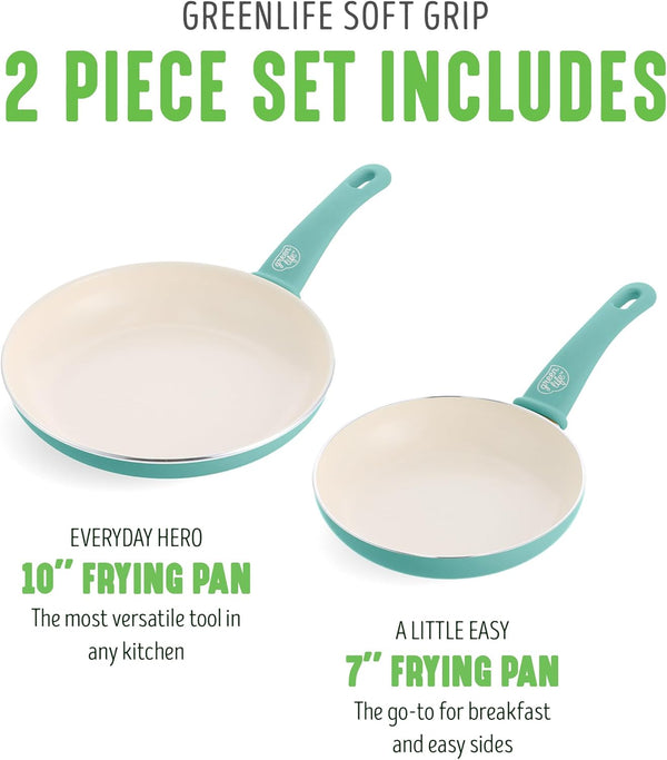 2 Piece (7” & 10”) Ceramic Nonstick Frying Pan Set, Turquoise | Pfas-Free Nonstick Coating, Family Skillet Set, Egg Pan, Omelet Pan, Stay-Cool Handles, Dishwasher & Oven Safe up to 350F5