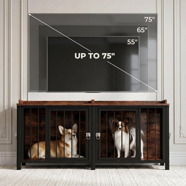 BOINN 63" Heavy Duty Dog Crate Furniture with 4 Doors, Removable Divider & Openable Top, Indoor Dog Kennel with Raised Edge Tabletop, Double Dog Cage for Medium Large Dogs, Decorative Pet Crate8