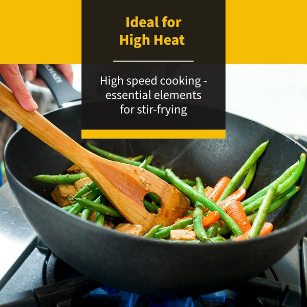 Stir Fry Wok 12" Aluminum Nonstick Pan with Soft Touch Handle and Flat Bottom, Black5