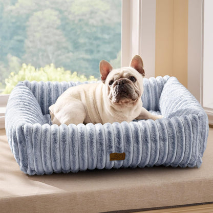 Bedsure Comfyfleece™ Cute Dog Bed for Small Medium Dogs Washable,25In Cream | Furry Puppy Beds,Square Rectangle Orthopedic Corduroy Aesthetic Pet Beds,Removable Zipper Cover,Non-Slip Bottom,Up to 15 Lbs29