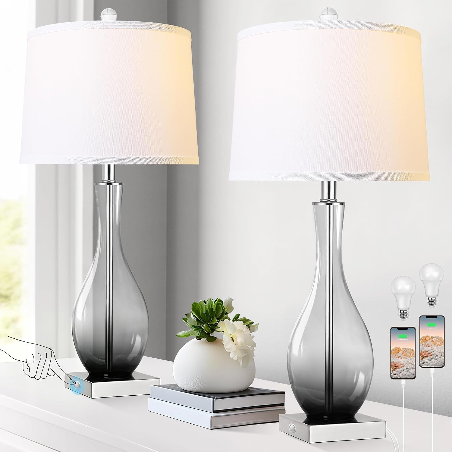 27-glass-table-lamps-with-usb-ports-touch-bedside-desk-lamps-set-of-2-3-way-dimmable-e26-base-bulbs-included-gray-gradient-lamp-body-modern-nightstand-lamps-for-livingroom-bedroom-office