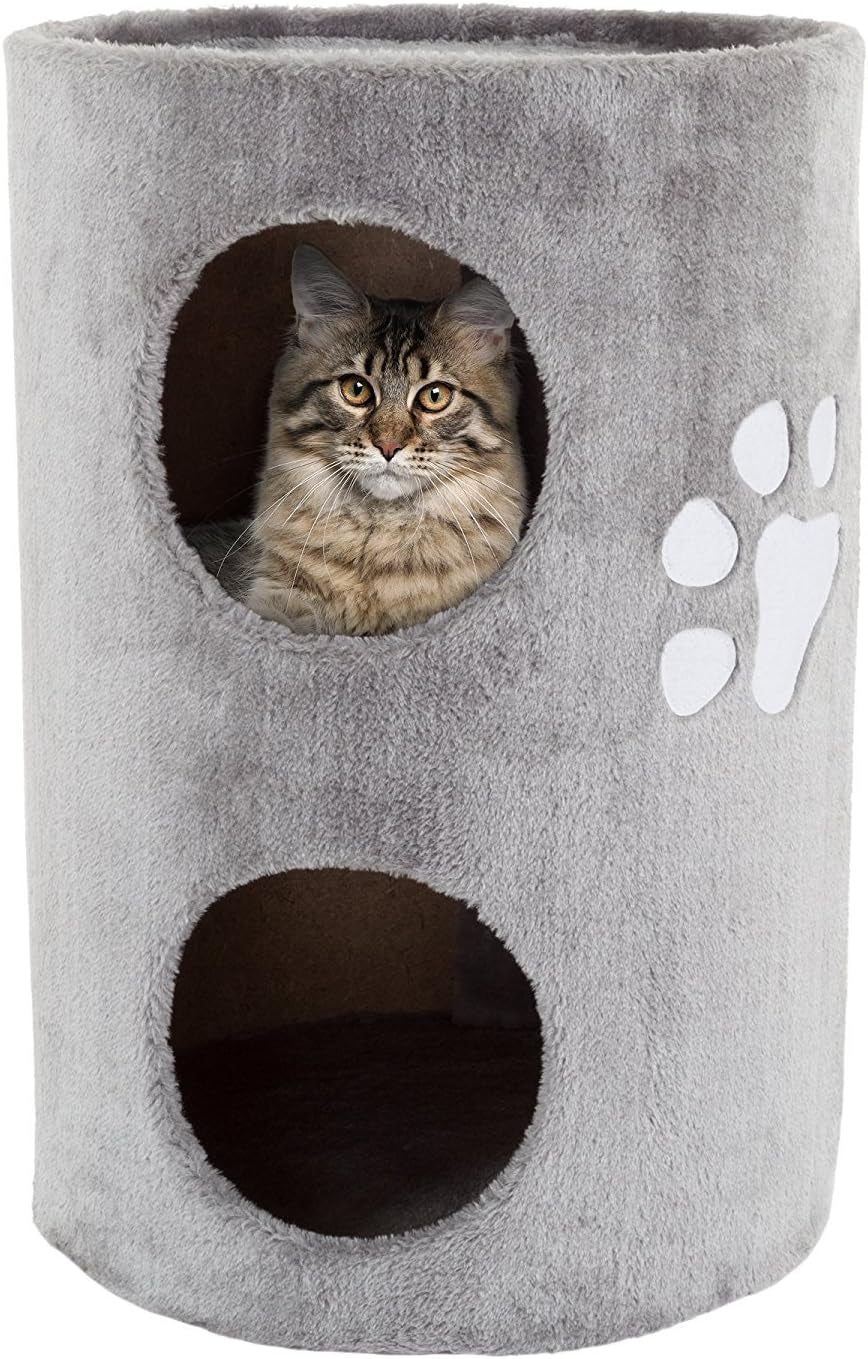 20-5-inch-cat-condo-2-story-cat-house-with-sisal-scratch-pad-barrel-shaped-pet-house-covered-in-soft-fabric-by-petmaker-gray