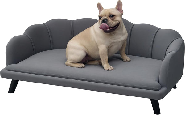 Pawhut Velvet Large Dog Couch with Foam Cushion for Big Dogs Charcoal Gray | Soft and Cute Puppy Sofa Bed, Pearl Design1