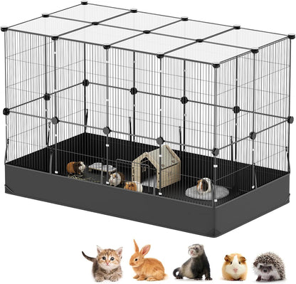 Tresbro Guinea Pig Cage with Top Cover & 12 Panels, Triple Fixing Measures Small Animal Playpen with Waterproof PVC Liner & One-Motion Hooks, 48 X 24 X 16 C&C Grids Cage for Bunny, Hedgehog, Hamster11