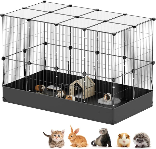Tresbro Guinea Pig Cage with Top Cover & 12 Panels, Triple Fixing Measures Small Animal Playpen with Waterproof PVC Liner & One-Motion Hooks, 48 X 24 X 16 C&C Grids Cage for Bunny, Hedgehog, Hamster11