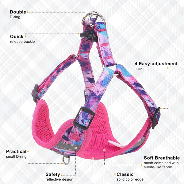 BEAUTYZOO Dog Harness Collar and Leash Set, No-Pull Step in Dog Harness for Large Dogs, Reflective No-Choke Puppy Vest Harness, Adjustable Soft Padded Pet Vest for French Bulldog, Dark Pink L3