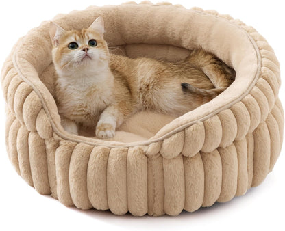 Bedsure Comfyfleece™ Washable Cute Large Cat Bed,Soft round Puppy Bed,23In | Cozy Fluffy Plush Small Dog Bed,Donut Corduroy Cuddler Pet Beds for Indoor Big Cats,Anti-Slip Bottom,Up to 20 Lbs,Cream8