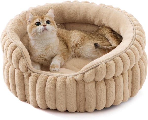 Bedsure Comfyfleece™ Washable Cute Large Cat Bed,Soft round Puppy Bed,23In | Cozy Fluffy Plush Small Dog Bed,Donut Corduroy Cuddler Pet Beds for Indoor Big Cats,Anti-Slip Bottom,Up to 20 Lbs,Cream8