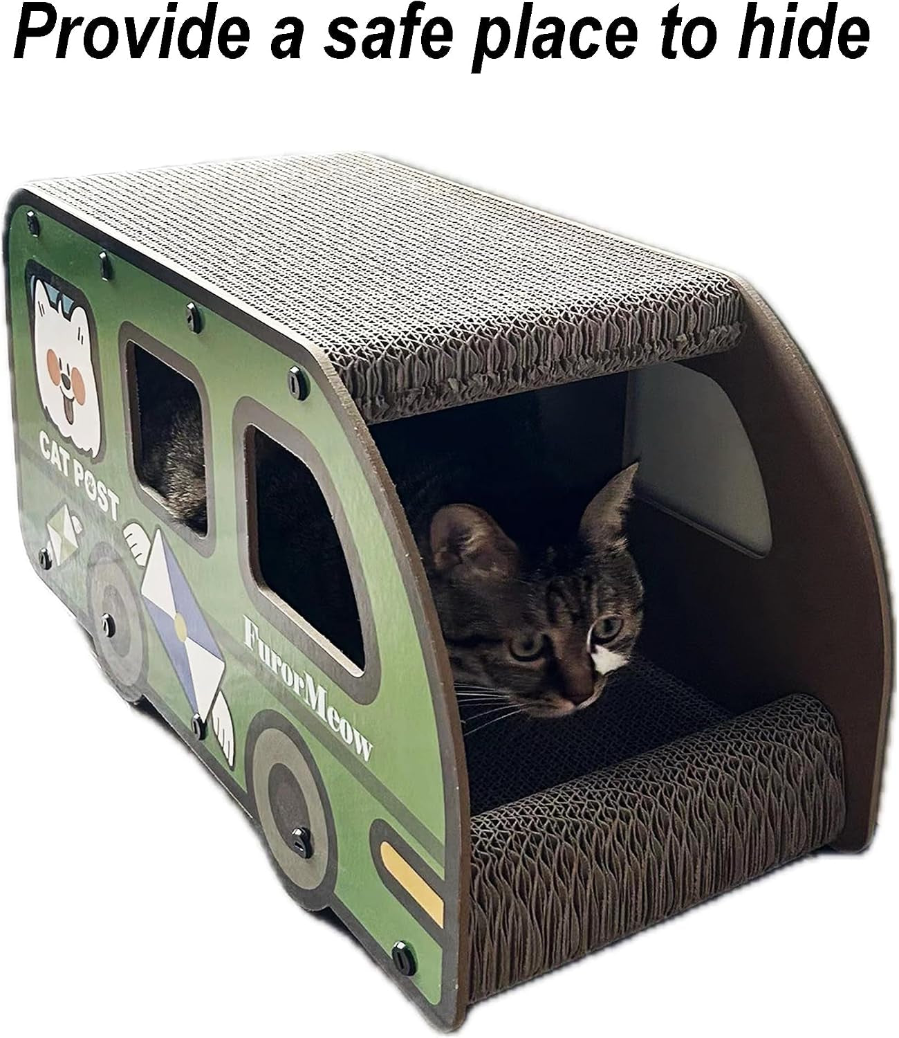 cat-scratching-house-cat-cardboard-house-green-bus-long-scratching-post-9x11-8x22-inches-fun-cube-tunnel-peekaboo-hideaway-for-indoor-cats