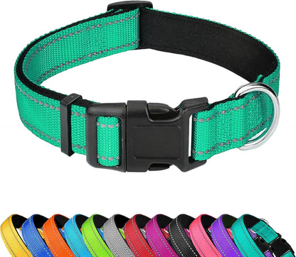 Reflective Dog Collar, Adjustable Soft Neoprene Padded,Teal,M | Breathable Nylon for Medium Dogs,Tear-Resistant Webbing,Chafe‑Free on Walks and Hikes,Metal D-Ring,Night Safety17