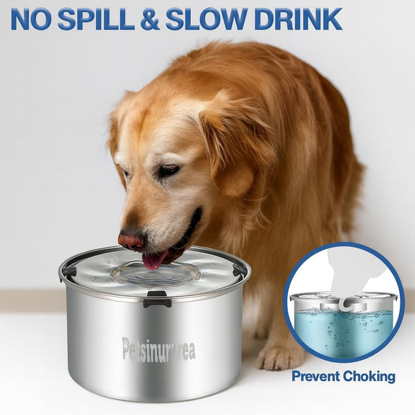 Set of 2 Dog Water Bowl Stainless Steel 5.6L/190Oz No Spill Water Bowls 1.5 Gal Large Capacity No Splash Slobber Stopper Slow Drinking Spill Proof Bowls for Messy Drinkers, Including Pet Food Bowl4