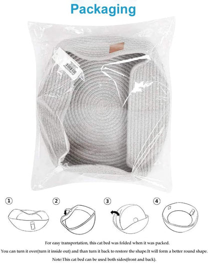 Large Cat Bed Basket round Cotton Rope Woven - Calming Rope Bed Sleep Surface 17.7 Inches(45 Cm),Cozy Scratching Indoor Pet Bed for a Large Cat or 2 Small Cats,Fit up to 20 Lbs Pets,Washable,Grey7