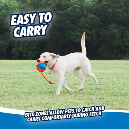Chuckit! Rope Fetch Dog Toy - Ball on Rope Fetch and Tug-Of-War Toy for Dogs - Durable EVA Rubber Construction - 5.5-Inch Diameter - 18-Inch Rοpe - Orange and Blue6