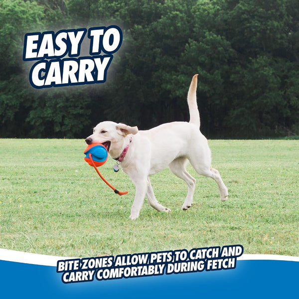 Chuckit! Rope Fetch Dog Toy - Ball on Rope Fetch and Tug-Of-War Toy for Dogs - Durable EVA Rubber Construction - 5.5-Inch Diameter - 18-Inch Rοpe - Orange and Blue6