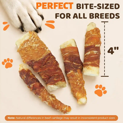 Dog Treats, Chicken Duck Jerky Wrapped Beef Cartilage Sticks Dental Chews | Natural Long Lasting Dog Bones Snack, Rawhide Free Healthy Dog Training Treats for Small Medium Large Dogs, 10.6Oz5