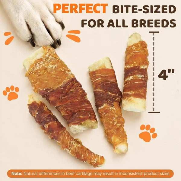 Dog Treats, Chicken Duck Jerky Wrapped Beef Cartilage Sticks Dental Chews | Natural Long Lasting Dog Bones Snack, Rawhide Free Healthy Dog Training Treats for Small Medium Large Dogs, 10.6Oz5