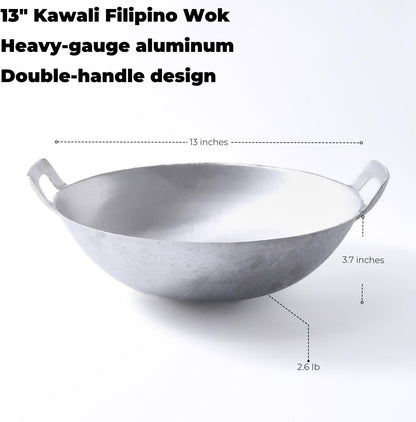 Kawali Filipino Wok, 13 in Aluminum Double-Handle Pan | Deep Round-Bottom Design, for Pancit, Stir-Frying and Shallow Frying, Gas and Outdoor Burner Use6