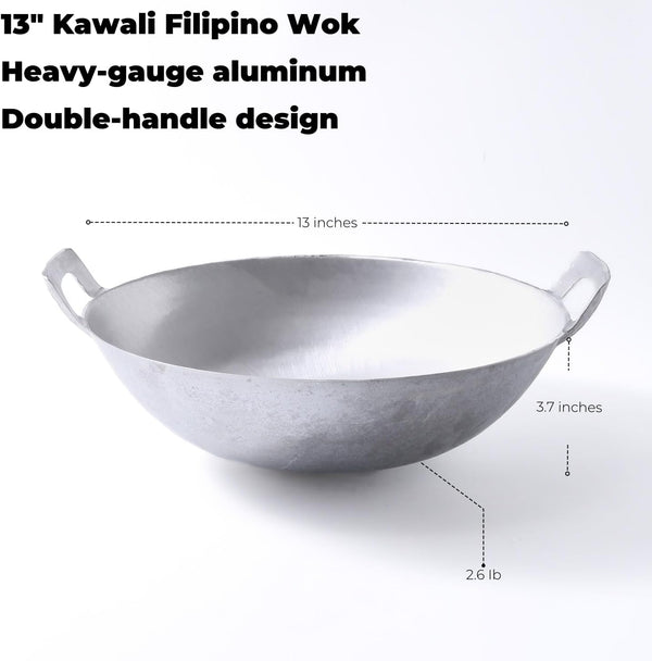 Kawali Filipino Wok, 13 in Aluminum Double-Handle Pan | Deep Round-Bottom Design, for Pancit, Stir-Frying and Shallow Frying, Gas and Outdoor Burner Use6