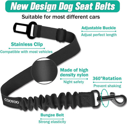 COOYOO Dog Seat Belt, Durability Retractable Dog Car Harness Adjustable Dog Seat Belt for Vehicle Nylon Pet Safety Seat Belts Heavy Duty & Elastic (1 Pack Black)2