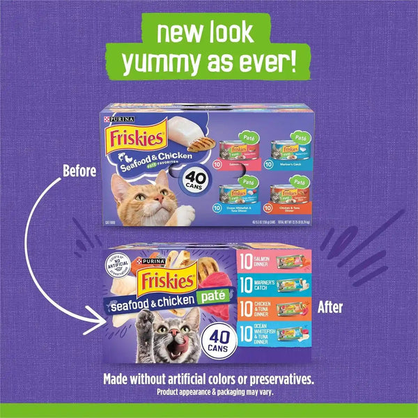 Purina Friskies Pate Wet Cat Food Variety Pack Seafood and Chicken Pate Favorites 40Ct VP - (Pack of 40) 5.5 Oz. Cans2