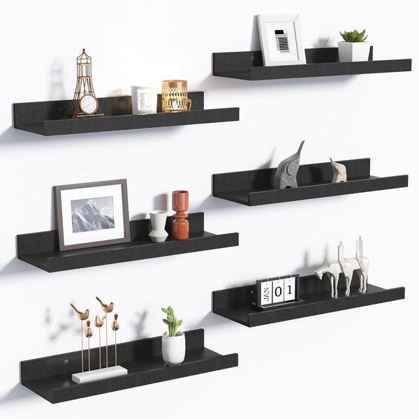 Floating Shelves for Wall Decor and Storage, Black, 6Pcs 15.7'' | Wall Mounted Wood Shelves for Living Room, Bedroom, Bathroom, Kitchen, Office, Laundry Room Display and Organize1