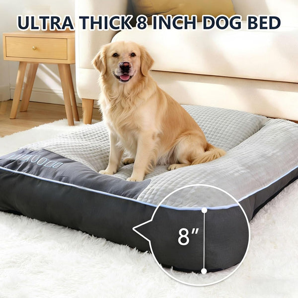 XL Dog Bed for Large Dogs up to 110 Lbs, Orthopedic Extra Giant Dog Sofa with Thick Plush Crate Mat & Bolster Pillow, Fluffy Washable Bed for Senior & Arthritic Dogs, Non-Slip Bottom, Grey 47"X37"2