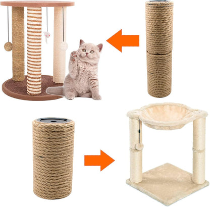 2 Pack Cat Scratching Posts Jute Rope Replacement Scratcher Refill Post for Cats Cube Tower Kittens Scratch Pole Perch Interactive Toys Carpeted Furniture Accessories Deterrent Tree 4.92'' (M8 Screws)6