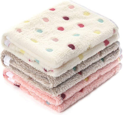 1 Pack 3 Blankets Super Soft Cute Dot Pattern Pet Blanket Flannel Throw for Dog Puppy Cat Beige/Brown/Pink Small1