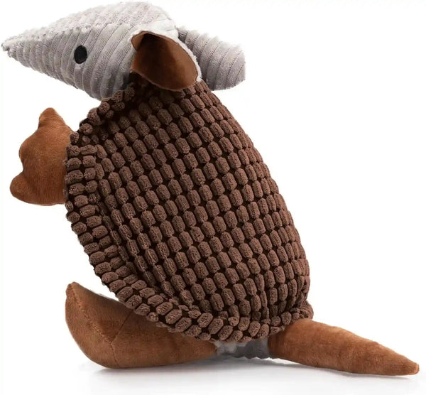Hollypet Plush Dog Squeaky Toy Stuffed Armadillo Animal Pet Puppy Chew Toys with Clean Teeth for Small Medium Large All Breed Sizes Dogs, Gray, 8 In42