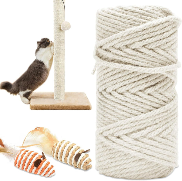 328FT 1/4 Inch Cat Scratching Sisal Rope for Cat Trees & Posts | Thick White Jute Rope with 2 Cat Mouse Toys for Scratch Posts, Cat Towers & DIY Projects10