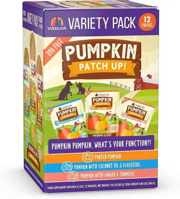 Weruva Pumpkin Patch Up!, Pumpkin Puree Pet Food Supplement for Dogs & Cats, 2.80Oz Pouch (Pack of 12)10