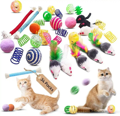 Cat Toys for Indoor Cats, 34 Pack Interactive Cat Toy Set for Kitten | Kitten Toys Variety Pack with Chew Toy, Spring, Mouse & Ball, Ideal for Enrichment, Boredom Relief and Self Play, Toy Bulk1