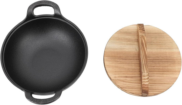 Cast Iron Wok Pan, 14.2In Large Stir Fry Pan, Flat Bottom Wok with Wooden Lid and Handle, Uncoated Cooking Wok, for All Cooktops (20Cm)8