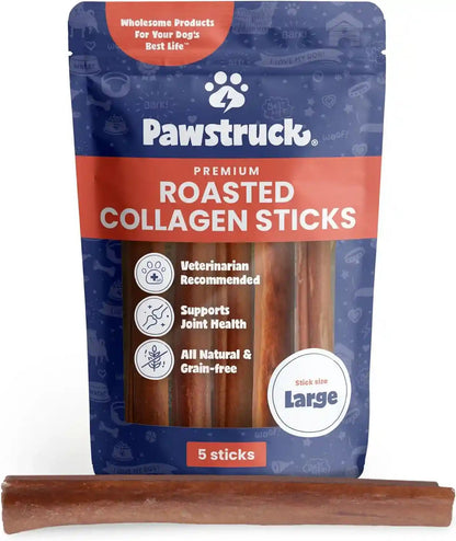 Pawstruck All Natural 11-12" Roasted Collagen Sticks for Dogs – Low Odor & Long-Lasting Bully Stick & Rawhide Alternative, Single Ingredient, Vet Approved – 5 Pack1