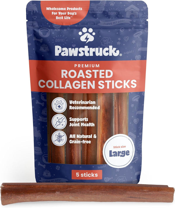 Pawstruck All Natural 11-12" Roasted Collagen Sticks for Dogs – Low Odor & Long-Lasting Bully Stick & Rawhide Alternative, Single Ingredient, Vet Approved – 5 Pack1