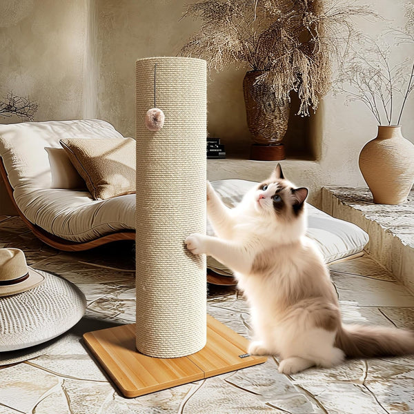 KAMABOKO 29.5" Cat Scratching Post, 7.5" Ultra-Large Diameter Natural Sisal Cat Scratch Post, Scratch-Resistant Tall Cat Scratcher for Indoor Cats, Protect Your Furniture, Beige, Pack of 11