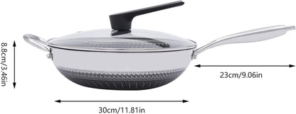 12 Inch Stainless Steel Wok Pan with Lid, Honeycomb Coating Woks & Stir-Fry Pans Nonstick Wok Induction Wok Set Chinese Wok No Chemical Coated Wok for Induction, Electric, Gas, Halogen3